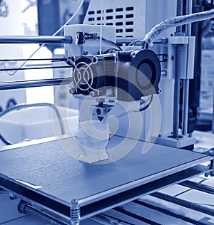 The process of working 3D printer and creating a three-dimensional object