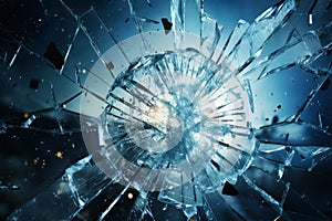 Processed collage of broken blue glass surface texture. Background for banner, backdrop or texture