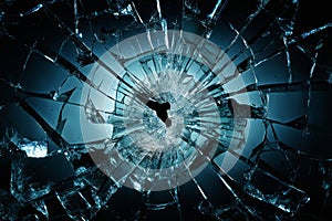 Processed collage of broken blue glass surface texture. Background for banner, backdrop or texture