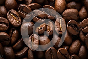 Processed collage of dark brown coffee beans texture. Background for banner, backdrop or texture