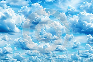 Processed collage of cloudy light blue sky texture. Background for banner, backdrop or texture for 3D mapping