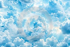 Processed collage of cloudy light blue sky texture. Background for banner, backdrop or texture for 3D mapping