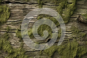 Processed collage of moss on tree bark surface texture. Background for banner, backdrop or texture