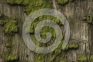Processed collage of moss on tree bark surface texture. Background for banner, backdrop or texture