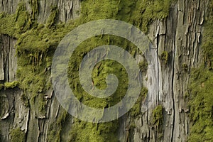 Processed collage of moss on tree bark surface texture. Background for banner, backdrop or texture