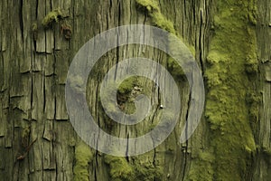 Processed collage of moss on tree bark surface texture. Background for banner, backdrop or texture