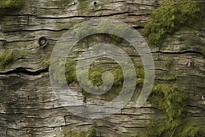 Processed collage of moss on tree bark surface texture. Background for banner, backdrop or texture