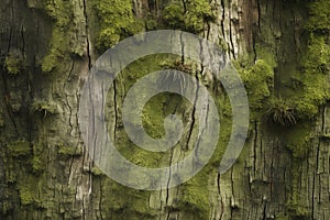 Processed collage of moss on tree bark surface texture. Background for banner, backdrop or texture