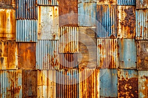 Processed collage of old rusty metal sheet texture