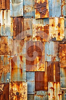 Processed collage of old rusty metal sheet texture