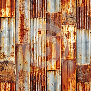 Processed collage of old rusty metal sheet texture