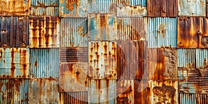 Processed collage of old rusty metal sheet texture