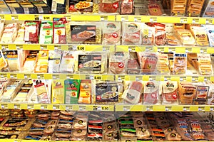 Processed meat products in grocery store