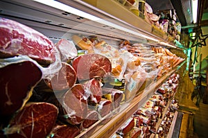 Processed meat in supermarket photo