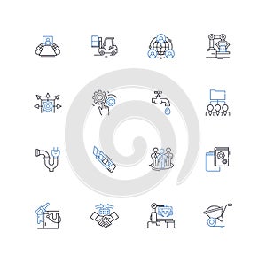 Processing center line icons collection. Efficiency, Automation, Workflow, Optimization, Logistics, Quality, Middleware photo