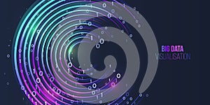 Processing of data arrays, sorting. Filtering machine algorithms. Data stream in the form of an array of circles and binary code.