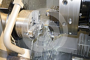 Processing detail on CNC lathe with coolant