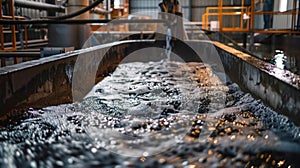 At the processing facility workers oversee the conversion of waste into biofuel. Large vats of bubbling liquid contain photo