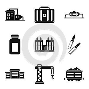 Processing factory icons set, simple style
