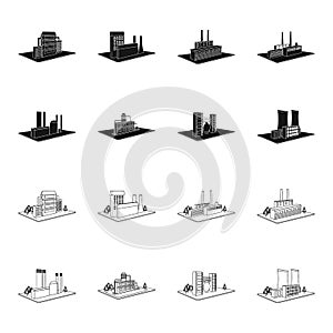 Processing factory,metallurgical plant. Factory and industry set collection icons in black,outline style isometric