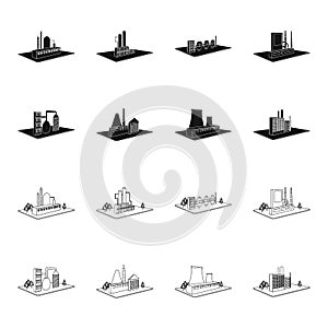 Processing factory,metallurgical plant. Factory and industry set collection icons in black,outline style isometric