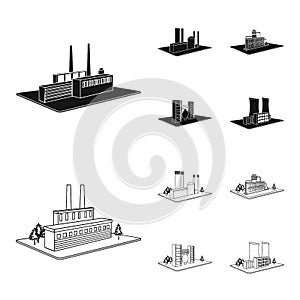 Processing factory,metallurgical plant. Factory and industry set collection icons in black,outline style isometric