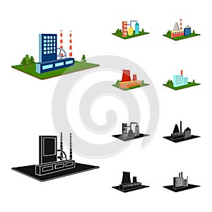 Processing factory,metallurgical plant. Factory and industry set collection icons in cartoon,black style isometric