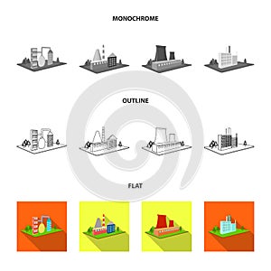 Processing factory,metallurgical plant. Factory and industry set collection icons in flat,outline,monochrome style