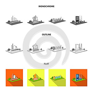 Processing factory,metallurgical plant. Factory and industry set collection icons in flat,outline,monochrome style
