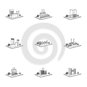 Processing factory,metallurgical plant and other production. Factory and industry set collection icons in outline style