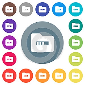 Processing folder flat white icons on round color backgrounds