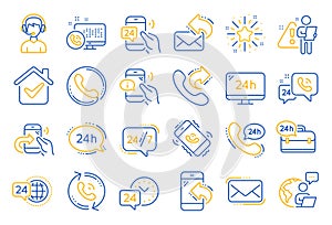 Processing line icons. Set of Callback, Support and Chat message. Vector