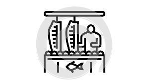 processing plant salmon line icon animation