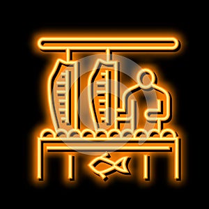 processing plant salmon neon glow icon illustration