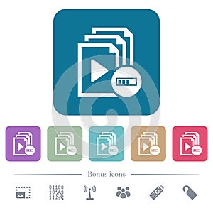 Processing playlist flat icons on color rounded square backgrounds
