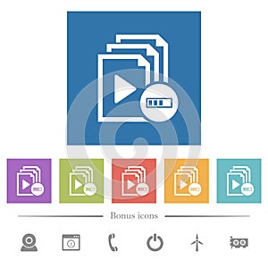 Processing playlist flat white icons in square backgrounds