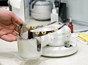 Processing sunglasses.