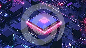 Processing units forming complex network on futuristic circuit board