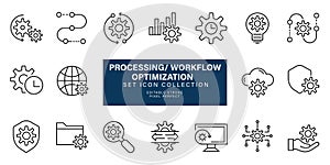 Processing Workflow Optimization Line Icons Set