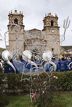 procession catholic at the festival of the Virgin Candelaria, with music and intrument puno peru photo