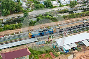 A procession of locomotives that runs on rails in Thailand