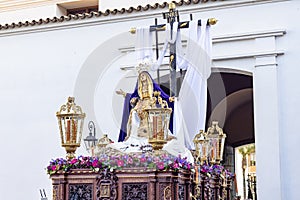 Procession of the Paso de Semana Santa Platform or Throne of Our Lady of Sorrows Nuestra SeÃÂ±ora de las Angustias, at the exit photo