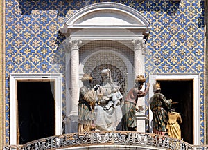 Procession of three Magi and Angel on the St Mark`s Clock tower Torre dell`Orologio on Piazza San Marco, Venice