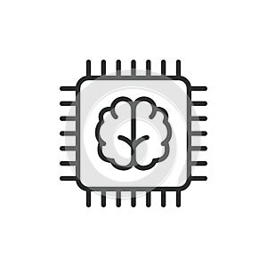 Processor brain, icon in line design. Processor, brain, technology, circuit, microchip, neural, data on white background