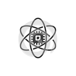 Processor chip with atom molecule vector icon