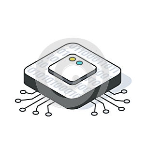 Processor, chip icon. Outline isometric illustration. Vector in line style. 3d linear image for website, mobile app