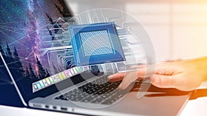 Processor chip and network connection - 3d render