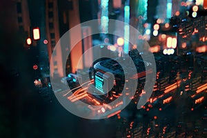 Processor chip, tech environment, blockchain concept. Electronic circuit board. AI generated