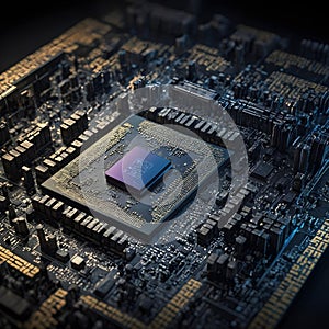 processor chip, tech environment, blockchain concept.