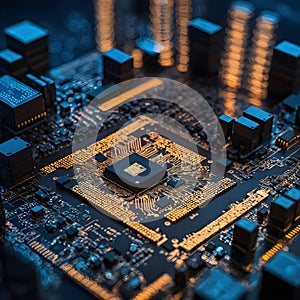 processor chip, tech environment, blockchain concept.